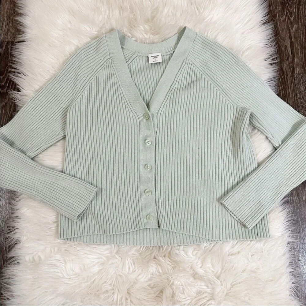 Abercrombie & Fitch Cardigan Sweater ribbed‎ green XL - Picture 2 of 6